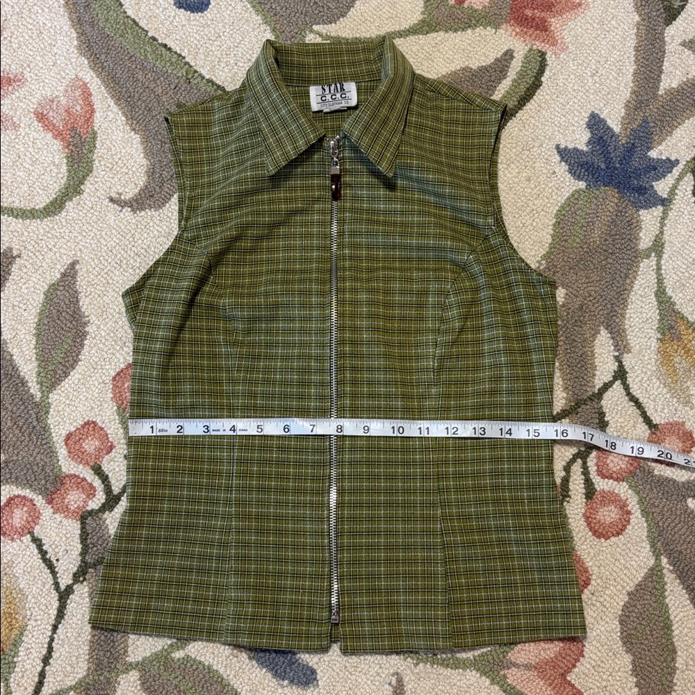 Star C.C.C. Vintage Green Plaid Sleeveless Top blouse, button down, USA, Medium - Picture 4 of 8